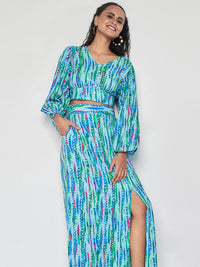 Global Desi Geometric Printed Crop Top With Maxi Skirt