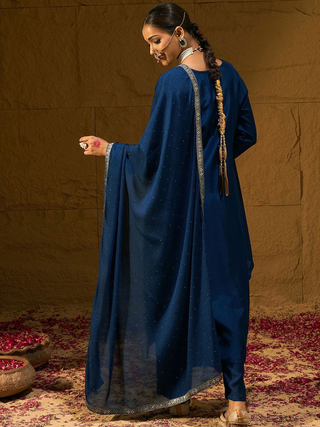 Indo Era Ethnic Motifs Embroidered Zari Straight Kurta with Trousers & Dupatta