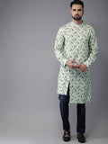 Anouk Men Sea Green & Blue Printed Fusion Straight Kurta