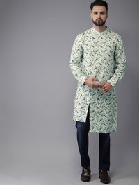 Anouk Men Sea Green & Blue Printed Fusion Straight Kurta