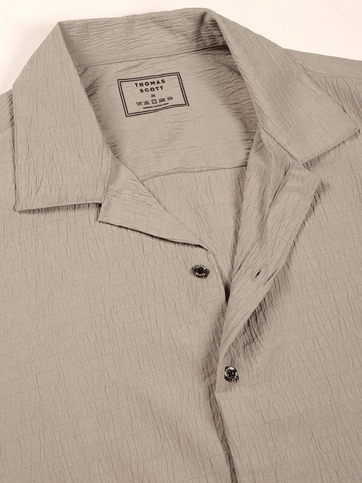 Thomas Scott Premium Slim Fit Self Design Textured Cuban Collar Seersucker Casual Shirt