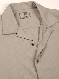 Thomas Scott Premium Slim Fit Self Design Textured Cuban Collar Seersucker Casual Shirt
