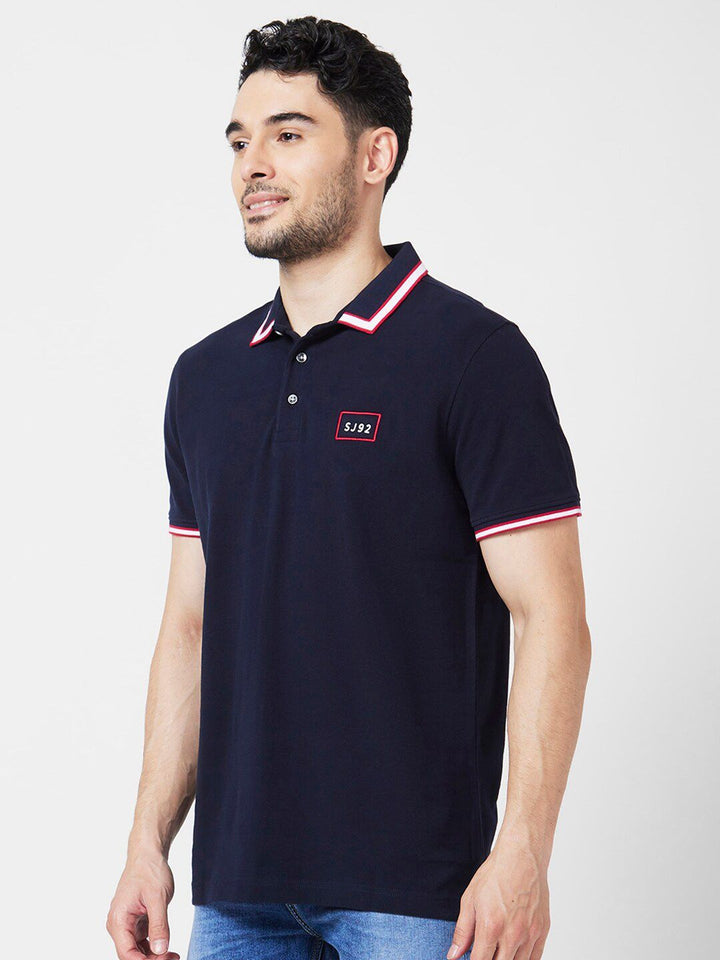 SPYKAR Polo Collar Slim Fit Indigo Cotton Casual T-Shirt