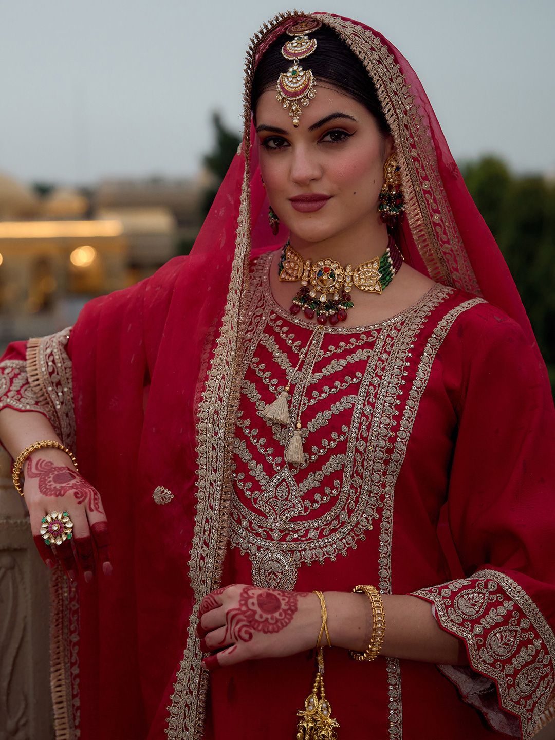 Indo Era Ethnic Motifs Embroidered Panelled Kurta With Trousers & Dupatta