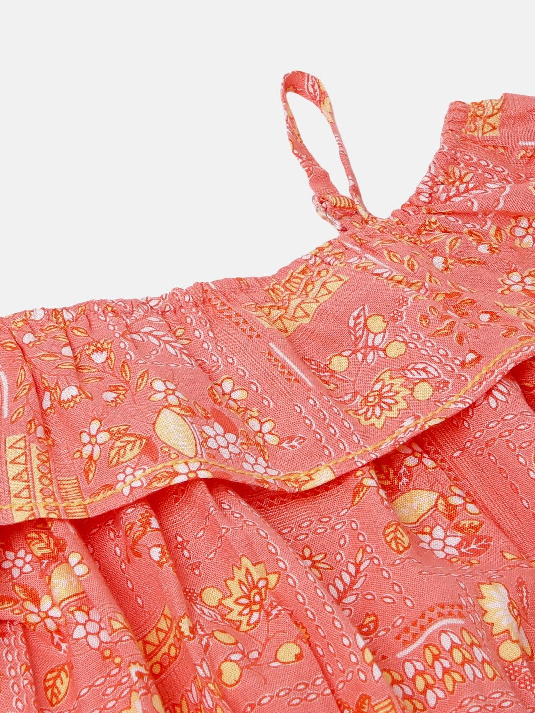 Global Desi Coral Printed Bardot Top