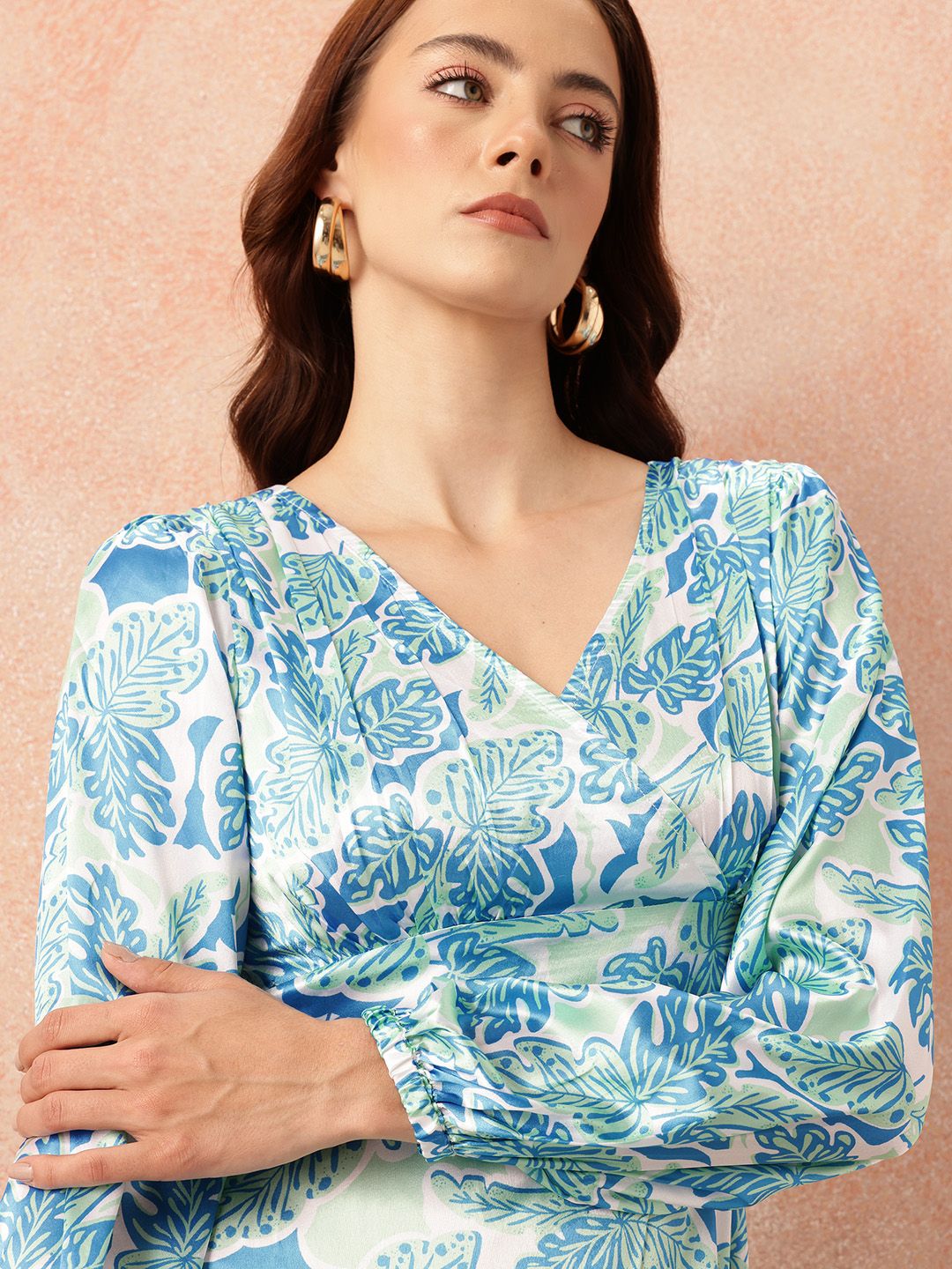 all about you Floral Print Satin Empire Dress