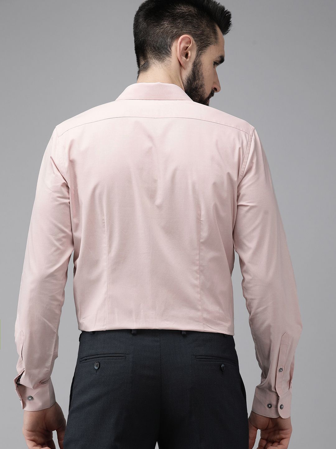 THE BEAR HOUSE Men Dusty Pink Solid Slim Fit Cotton Formal Shirt