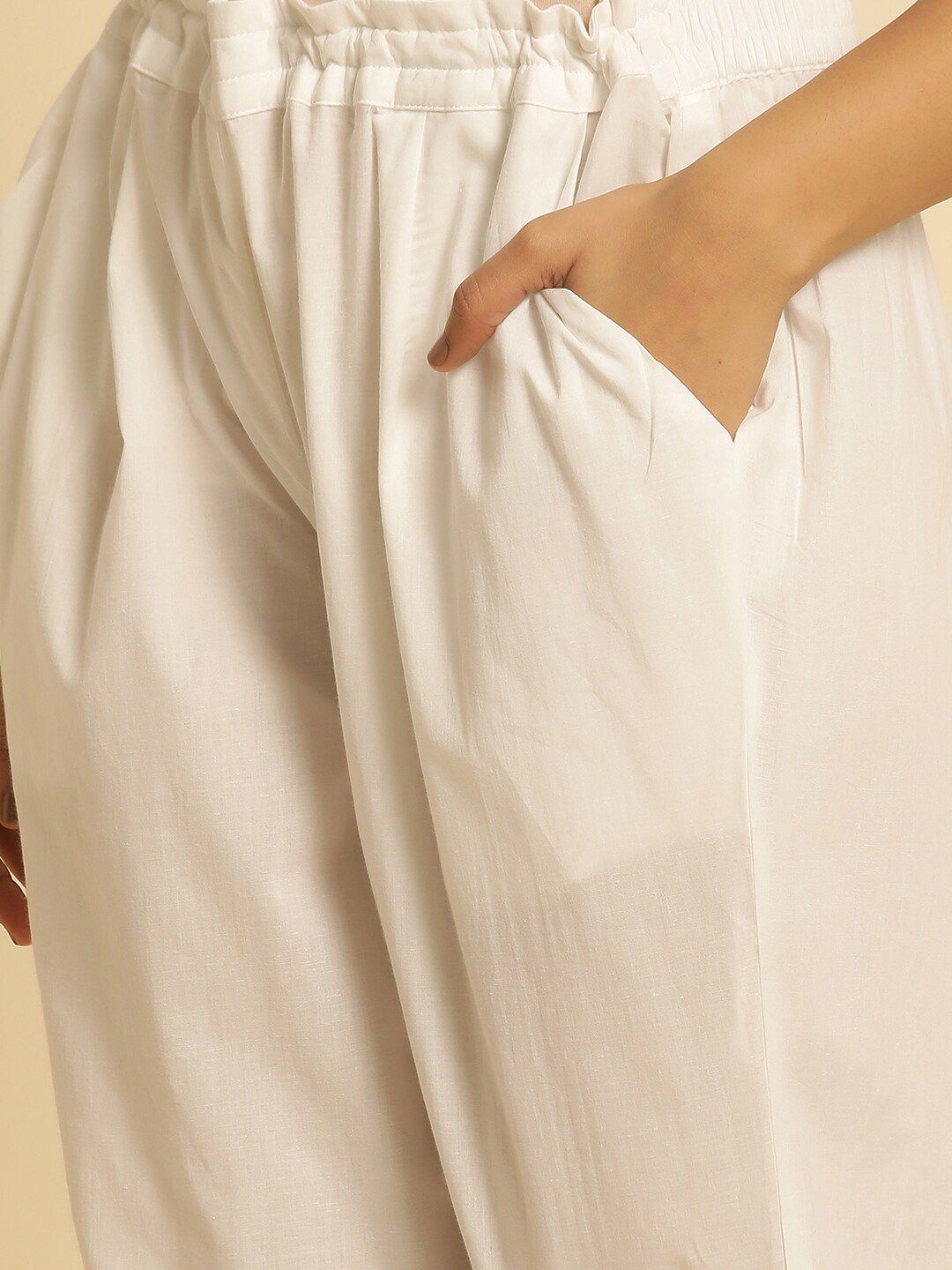 W Women Straight Fit Pleated Pure Cotton Ethnic Trousers