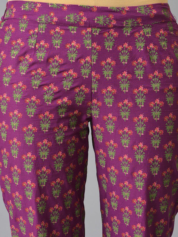 W Festive Floral Print Rayon Kurta With Straight Pant & Dupatta