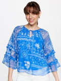 AND Floral Printed Tie-Up Neck Flared Sleeves Top