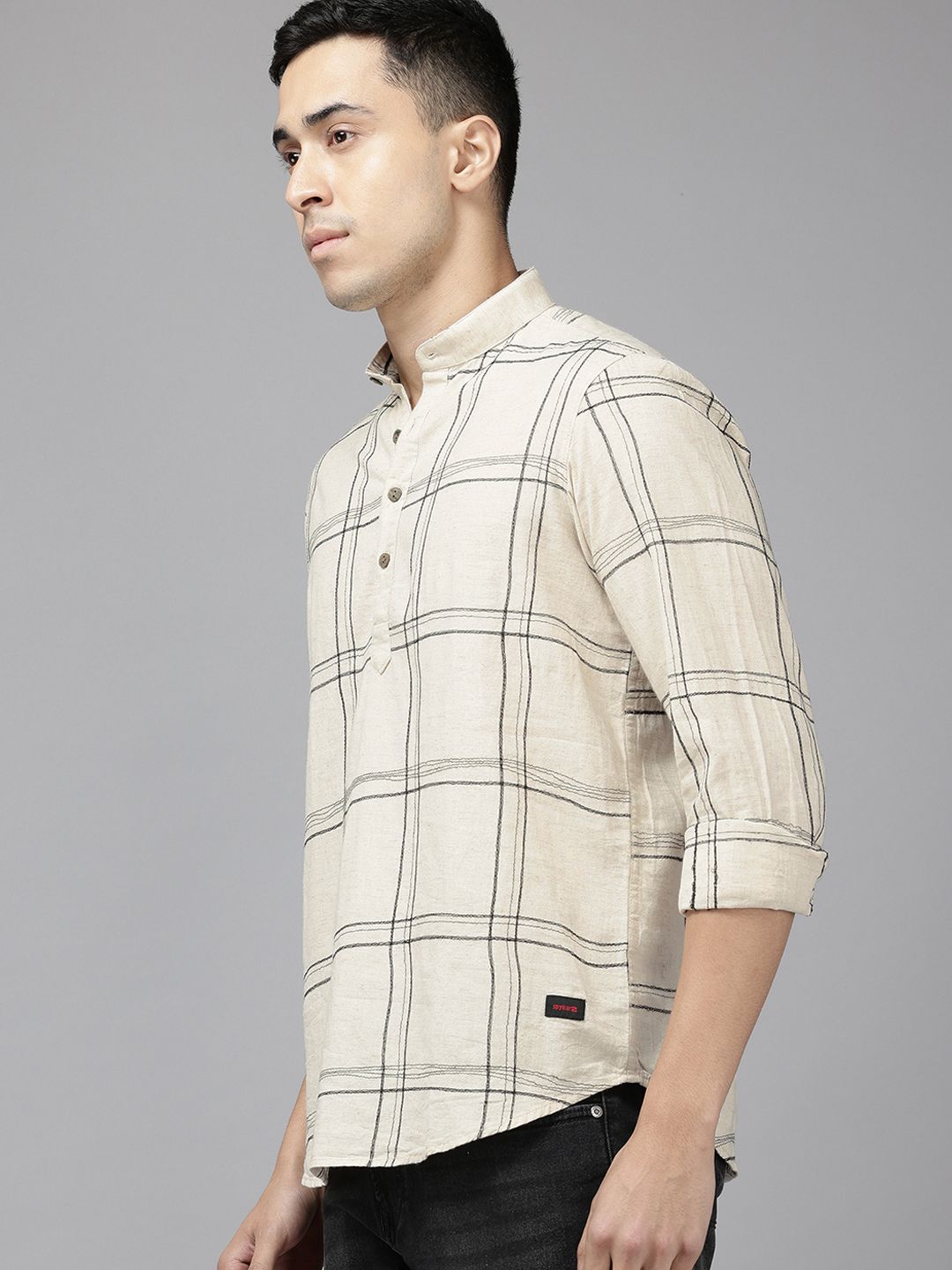 SPYKAR Cotton-Linen Checked Casual Shirt