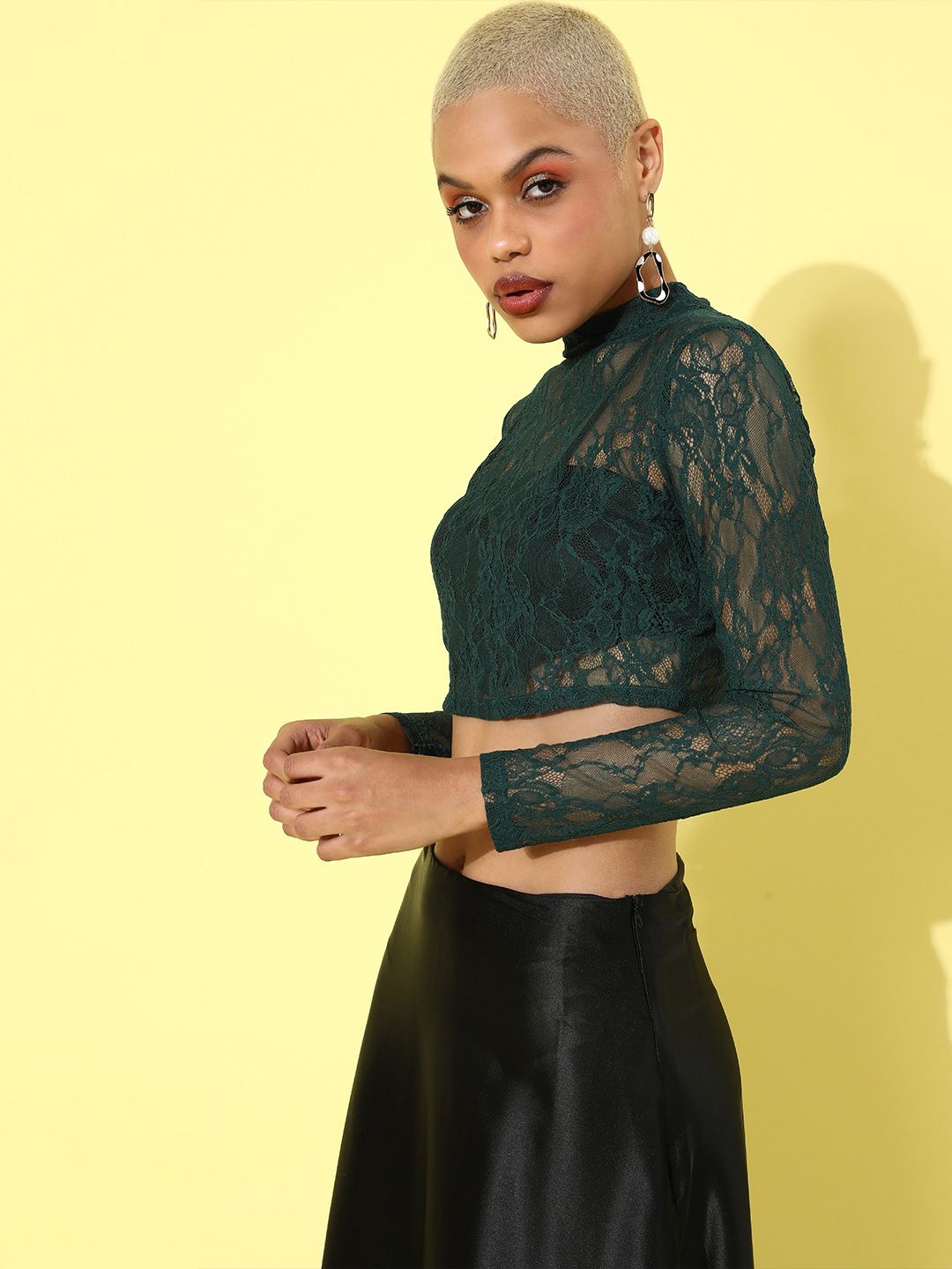 STREET 9 Women Green Floral Lace Top