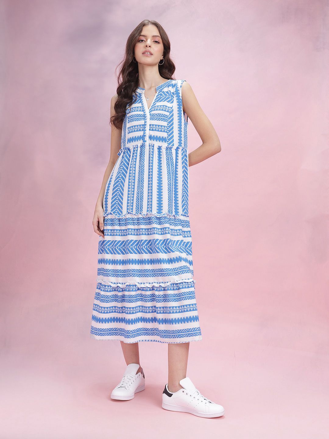 DressBerry Geometric Printed A-Line Midi Dress