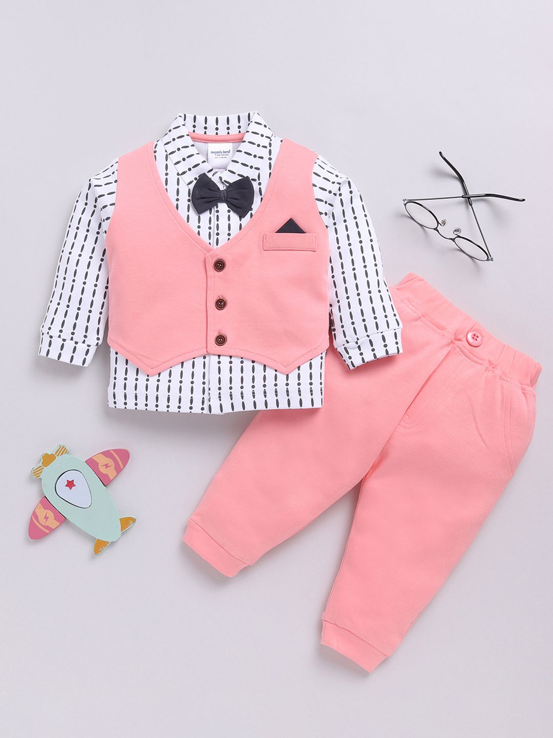 Moms Love Infant Boys Printed Pure Cotton Shirt with Joggers
