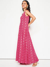 Global Desi Ethnic Printed Thread Work Fit & Flared Maxi Ethnic Dress