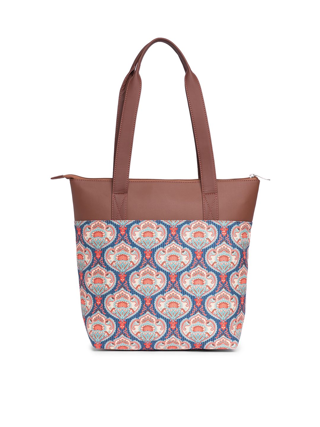 ZOUK Ethnic Printed Structured Jute Tote Bag