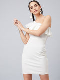 Athena Women White Solid Knitted Bodycon Dress