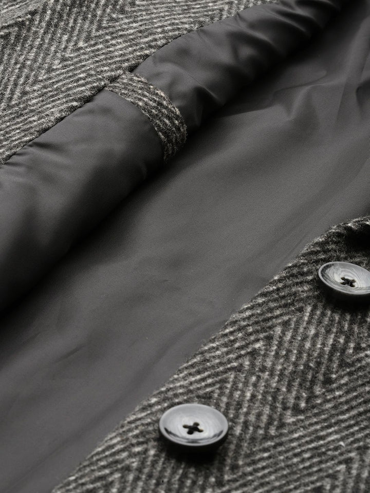 all about you Geometric Self Design Single-Breasted Longline Over Coat