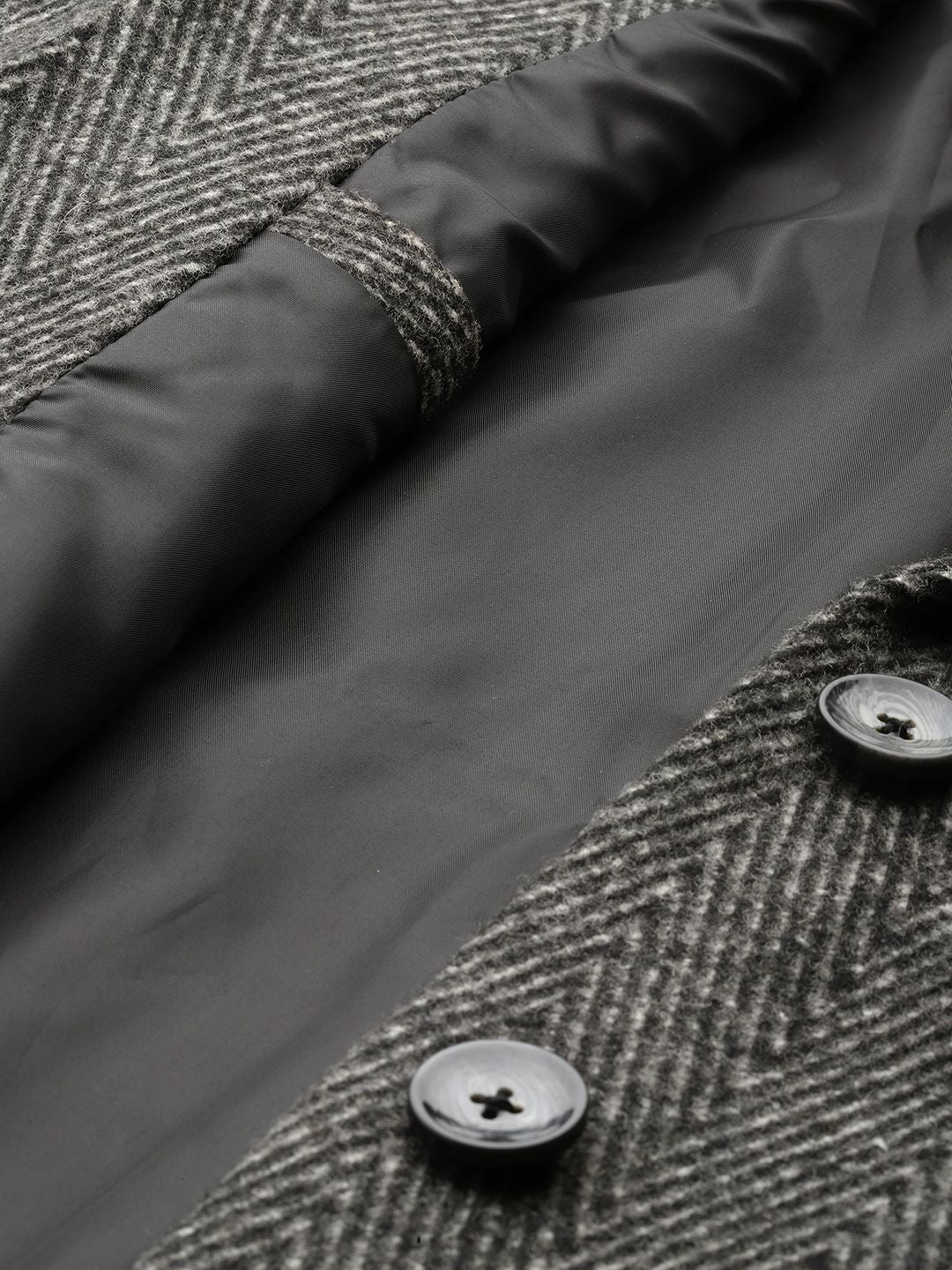 all about you Geometric Self Design Single-Breasted Longline Over Coat