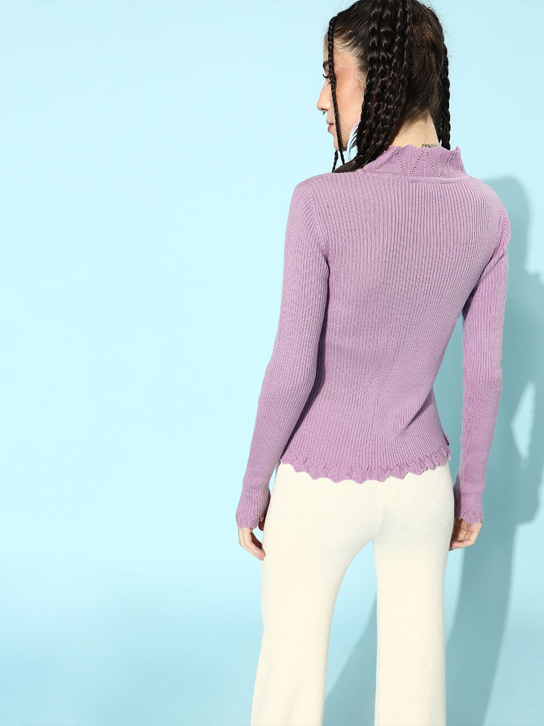 STREET 9 Women Lavender Acrylic Ribbed Pullover