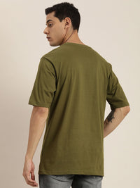DILLINGER Men Olive Green Printed Pure Cotton Loose Oversized T-shirt