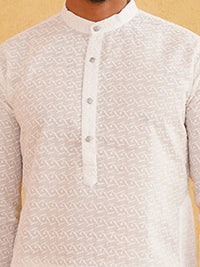 SOJANYA Men White Mirror Work Kurta