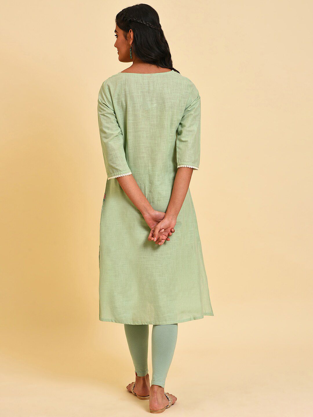 W Floral Printed Pure Cotton Straight Kurta