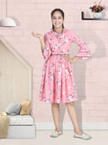 Cutiekins Girls Pink & White Printed Fit & Flare Dress