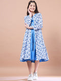 pspeaches Girls Floral Print Round Neck Sleeveless Tiered Midi Fit & Flared Cotton Dress
