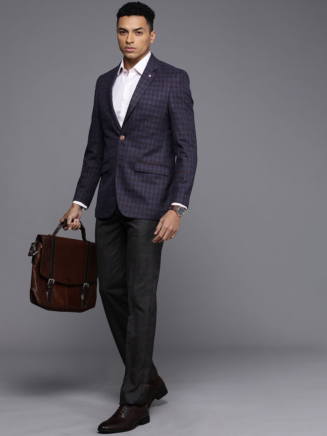 Raymond Men Contemporary Fit Checked Formal Blazer