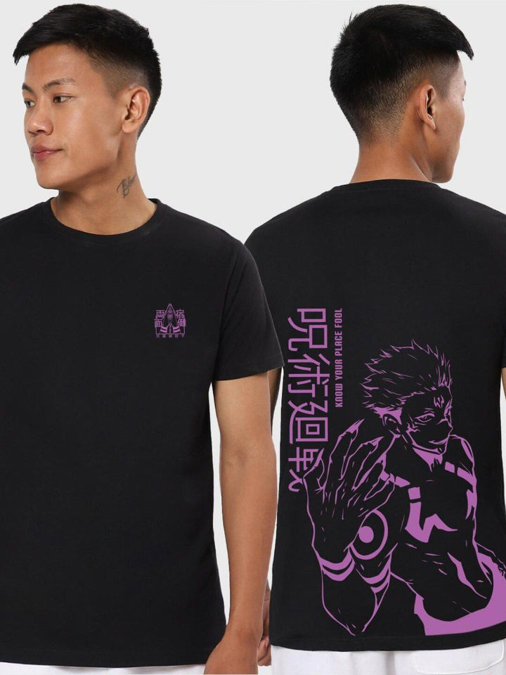 Bewakoof Men Black & Purple Printed Pure Cotton T-shirt