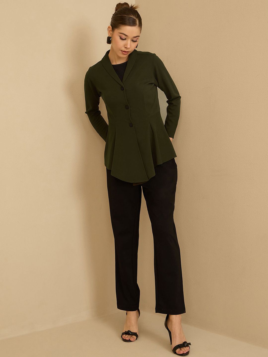 Antheaa Green Shawl Collar Jacket With Trousers