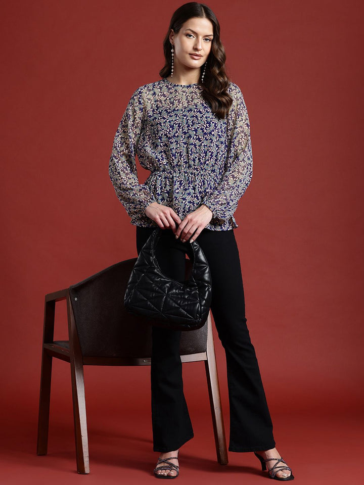 all about you Floral Print Sheer Cinched Waist Top