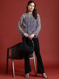 all about you Floral Print Sheer Cinched Waist Top