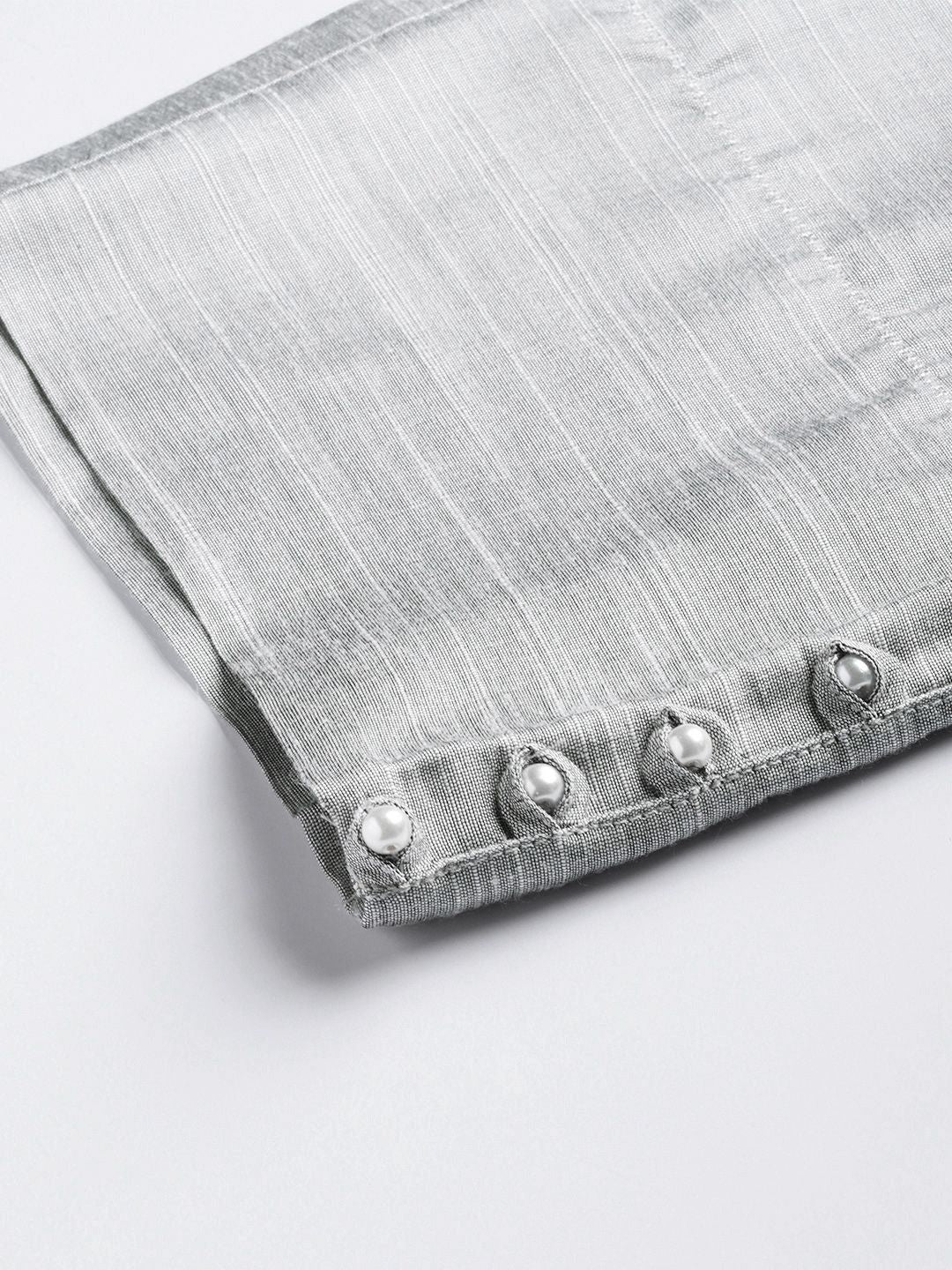 Varanga Women Silver Silk Regular Cropped Trousers