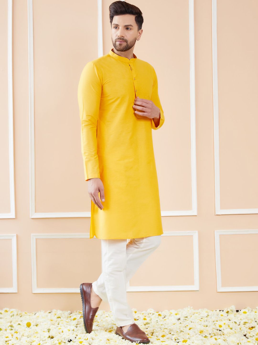 See Designs Mandarin Collar Long Sleeves Pure Cotton Straight Kurta