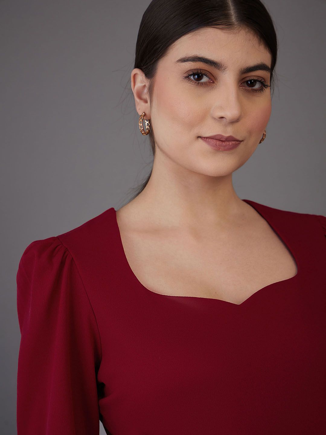 SASSAFRAS worklyf Sweetheart Neck Puff Sleeve Peplum Top