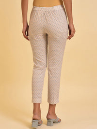 W Women Beige Printed Slim Fit Cigarette Trousers