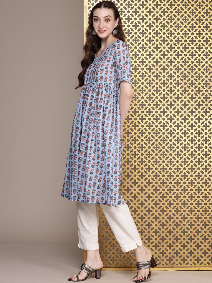 House of Pataudi V-Neck Floral Printed Jashn Kurta