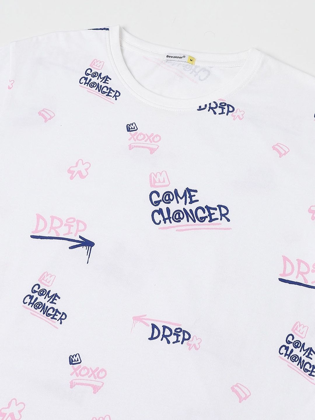 Bewakoof Men White & Navy Blue Printed T-shirt