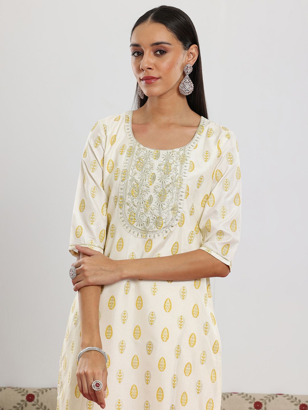 Libas Floral Printed Regular Sequinned Kurta with Palazzo & Dupatta