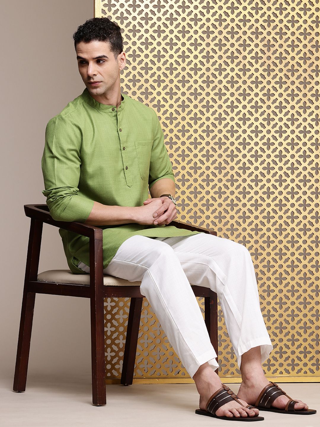 House of Pataudi Band Collar Rozana Kurta