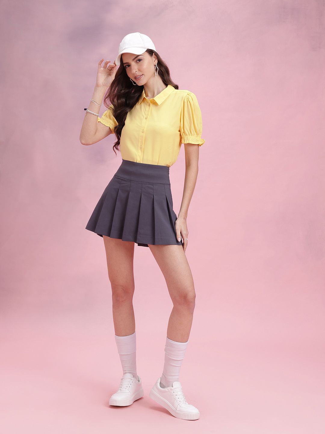 DressBerry Solid Puff Sleeves Casual Shirt