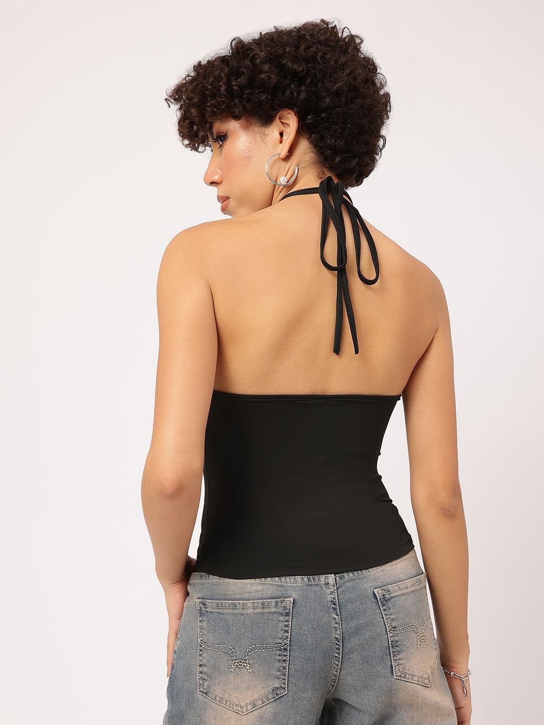 DressBerry Rose Rhapsody Halter Neck Fitted Top