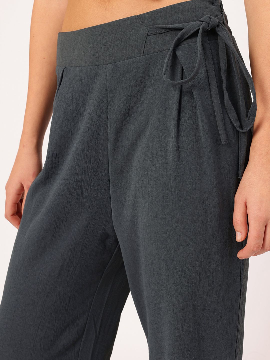 DressBerry Women Tie-Up Twist Crinkled Trousers