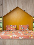 URBAN SPACE Orange Cartoon Characters 200 TC Cotton Queen Bedsheet & 2 Pillow Covers
