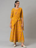 W Festive Printed Shantung Top & Culotte With Attached Drape Co-ords