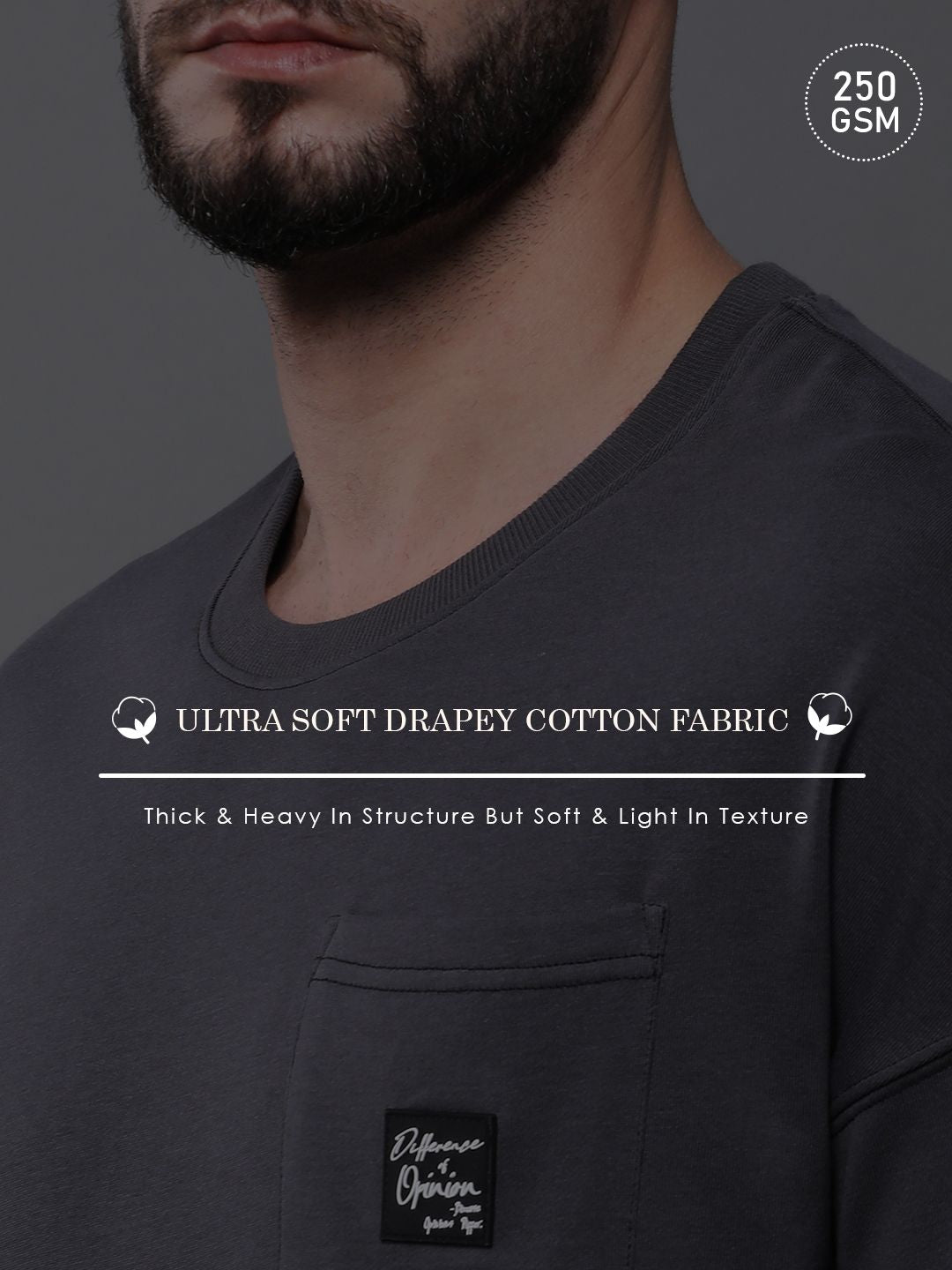 Difference of Opinion Men Oversized Drop Shoulder Ultra Soft Drapey Cotton T-Shirt