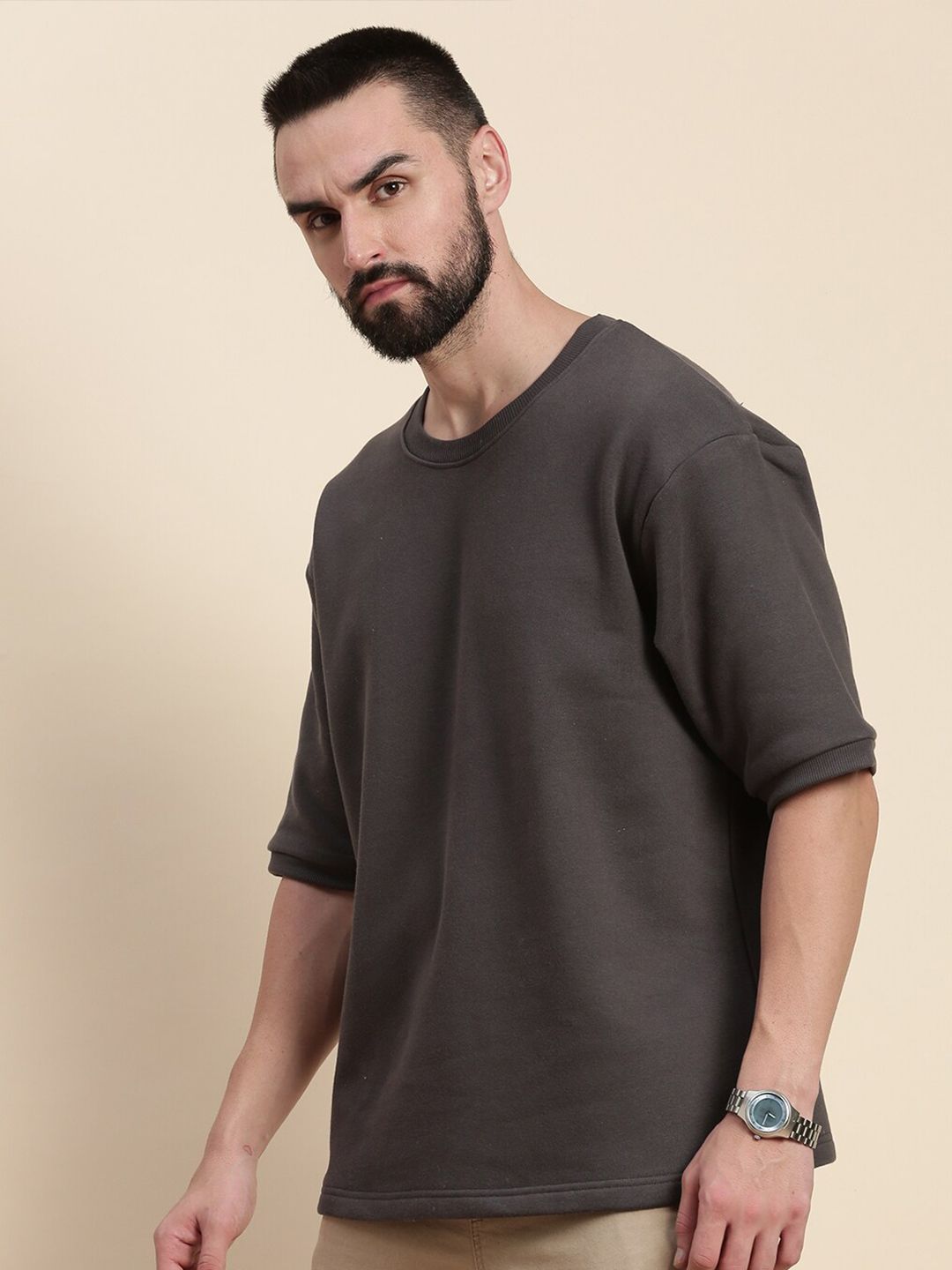 DILLINGER Round Neck Drop Shoulder Sleeves Longline Oversized Pullover Sweatshirt