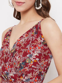 Berrylush Maroon Floral Printed Maxi Dress